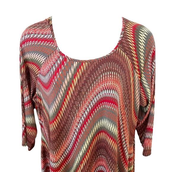 Avenue Plus Size 22/24 High-Low Jersey Knit Dress‎ – Red & Olive Zigzag Print - Picture 8 of 11